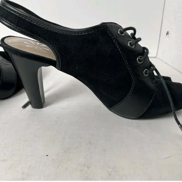 Isaac Mizrahi Live Imtessa Black Lace Slingback Heels 6M - Picture 7 of 16